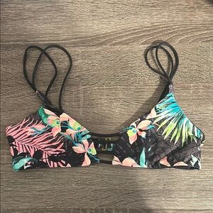 Rip Curl Tropical Print Bikini Top - Black, Pink, Green